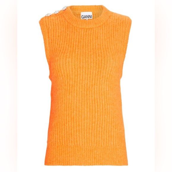 NWOT GANNI Crystal Embellished Orange Sweater Vest - Picture 3 of 5